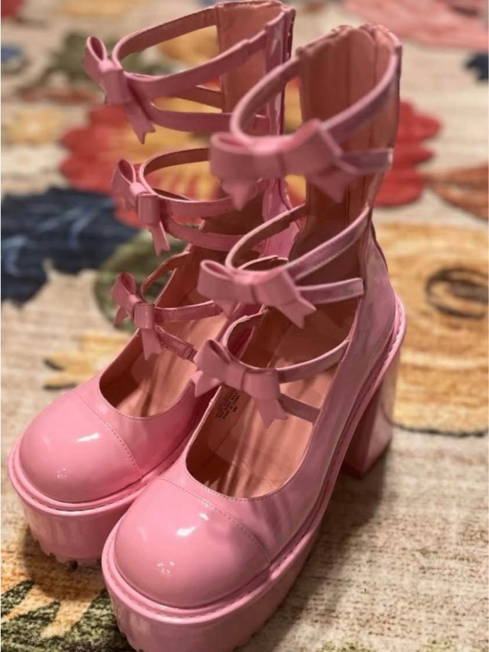 Sugar Thrillz Pink Bow-Strap Platform Boots